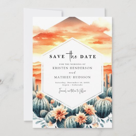 Boho Printbare Cactus Bruiloft Save The Date (Voorkant)