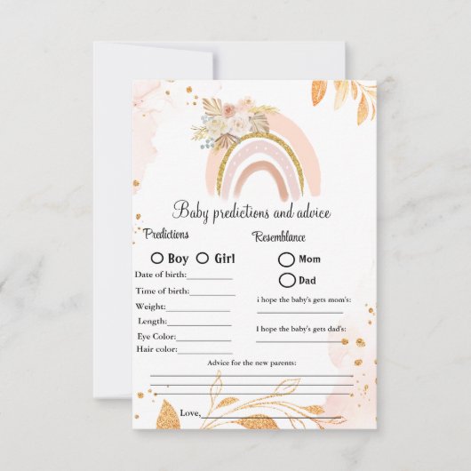 Boho pronostics & conseils baby shower jeu Carte (Devant)