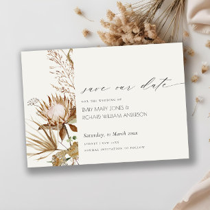 Boho Protea Dried Palm Floral Save the Date Kaart