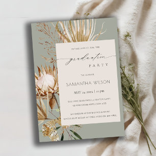 Boho Protea Dry Palm Flora Foto Afstuderen Invite Bedankkaart