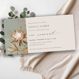 Boho Protea Dry Palm Floral Vow Renewal Invite Bedankkaart