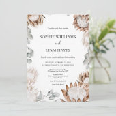 Boho Protea Neutral Pampas Wedding Kaart (Staand voorkant)