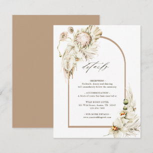 Boho Protea Pampas Gras Boog Bruiloft Details Informatiekaartje