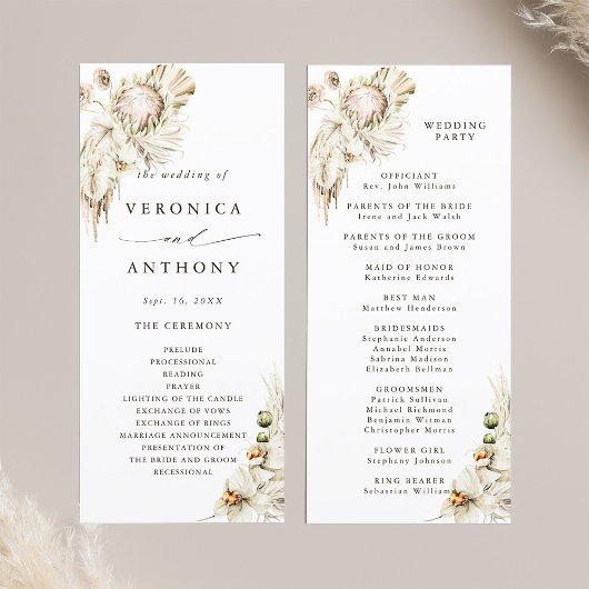 Boho Protea Pampas Grass Floral Wedding Ceremony Programma