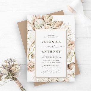 Boho Protea Pampas Grass Floral Wedding Kaart