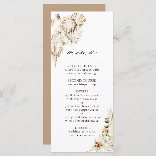 Boho Protea Pampas Grass Floral Wedding Menu (Voorkant / Achterkant)