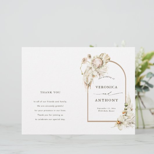 Boho Protea Pampas Grass Floral Wedding Programme (Debout devant)