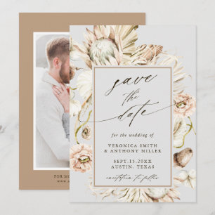 Boho Protea Pampas Grass Gray Wedding Foto Save The Date