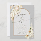 Boho Protea Pampas Grass Gray Wedding Foto Save The Date (Voorkant)