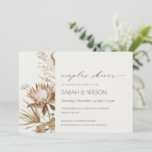 Boho Protea Sec Palm Floral Couples Invitation de (Debout devant)