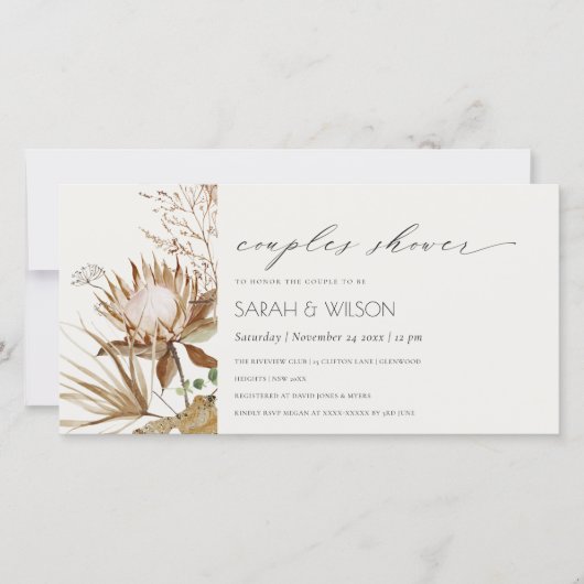 Boho Protea Sec Palm Floral Couples Invitation de (Devant)