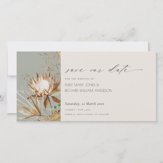 Boho Protea séché Palm Floral Enregistrer la carte (Devant)