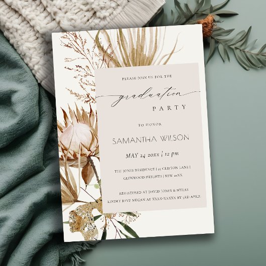 Boho Protea Sry Palm Flora Photo Invitation