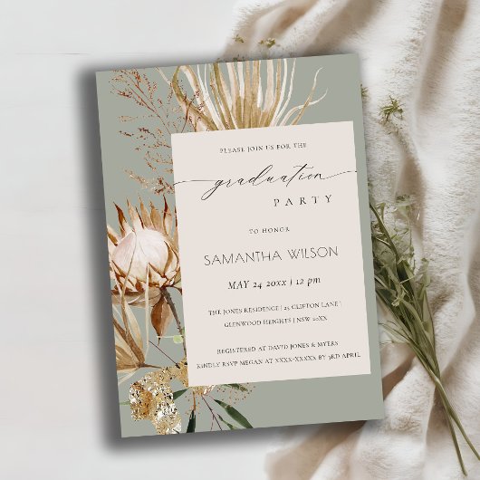 Boho Protea Sry Palm Flora Photo Invitation
