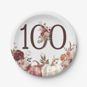 Boho Pumpkin Autumn Bloom 100ste verjaardag Papieren Bordje
