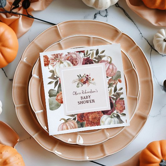 Boho Pumpkin Floral Fall Baby Shower Servet