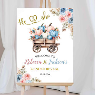 Boho Pumpkin Pampas Grass Hij of zij Gender Reveal Poster