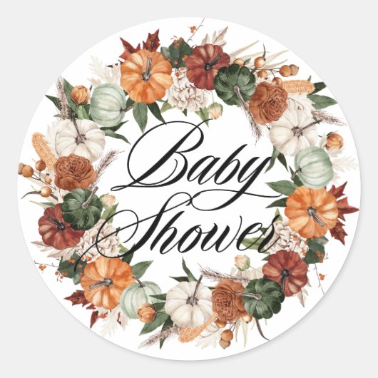 Boho Pumpkins Krans Herfst Baby shower Ronde Sticker (Voorkant)