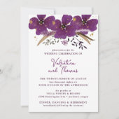Boho Purple Aquarelle Fleurs Faire-part de mariage (Devant)