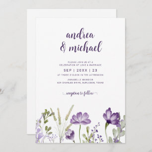 Boho Purple Fleur sauvage Grass Wedding Invitation