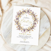 Boho Purple Fleurs sauvages Christening Invitation