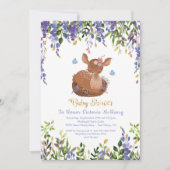 Boho Purple Floral Baby Deer Shower Invitation (Devant)