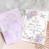 Boho Purple Floral Butterfly Baptism Invitation