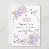 Boho Purple Floral Butterfly Baptism Invitation (Devant)
