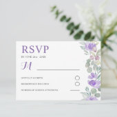 Boho Purple Floral Eucalyptus Wedding RSVP (Staand voorkant)