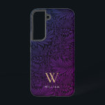 Boho Purple Floral Gold Monogram Name<br><div class="desc">Boho Purple Floral Gold Monogram Name Phone Case. Monogram is an elegant gold serif font and your name is a white sans serif font.</div>