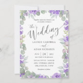 Boho Purple Watercolor Floral Wedding Invitation (Devant)