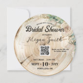 Boho QR Code Rustiek Hout Uniek Vrijgezellenfeest Save The Date (Voorkant)
