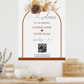 Boho QR Code Terracotta Arch Bruiloft Welkomstbord Poster (Keuken)