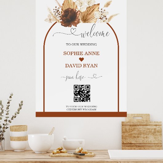 Boho QR Code Terracotta Arch Mariage Affiche de bi (Cuisine)