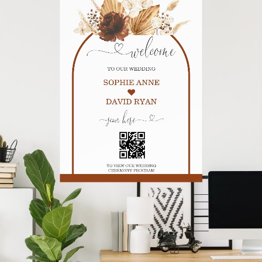 Boho QR Code Terracotta Arch Mariage Affiche de bi (Bureau à domicile)