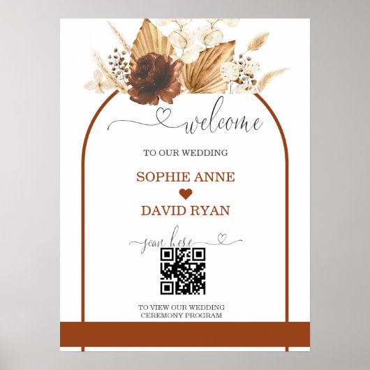 Boho QR Code Terracotta Arch Mariage Affiche de bi (Devant)