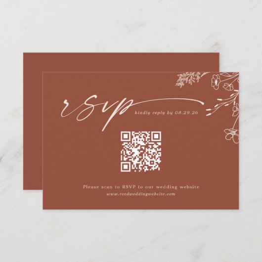 Boho Qr Code Terracotta Burnt Orange Wedding RSVP Kaartje (Voorkant / Achterkant)