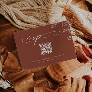 Boho Qr Code Terracotta Gebrande Oranje Bruiloft RSVP Kaartje