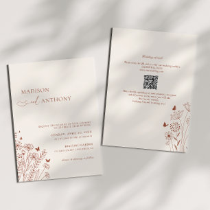 Boho QR Code Terracotta Wildflower Wedding 2 in 1 Kaart