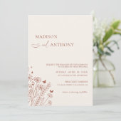 Boho QR Code Terracotta Wildflower Wedding 2 in 1 Kaart (Staand voorkant)