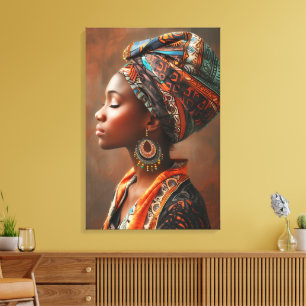 Boho Queen: Afrikaanse dame in traditionele sjaalm Canvas Afdruk