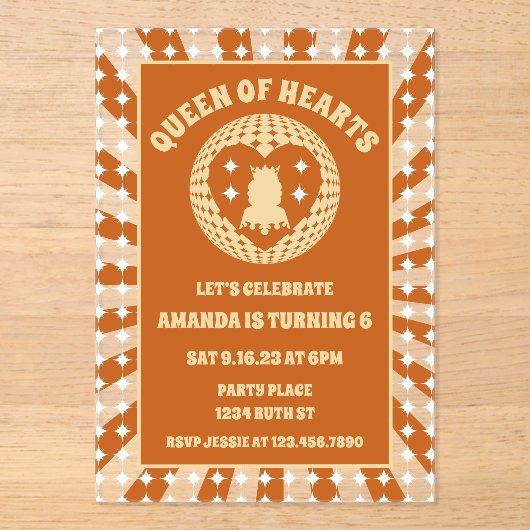 Boho Queen of Hearts verjaardagsfeestje Acryl Uitnodigingen (Voorkant)
