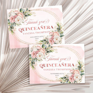 Boho Quinceañera Dank Je Kaart Roze Goud Bloem