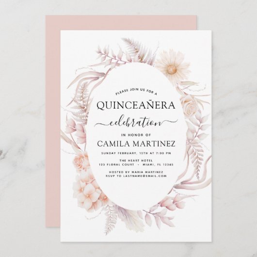 Boho Quinceañera Dusty Pink15e Invitation d'annive (Devant / Derrière)