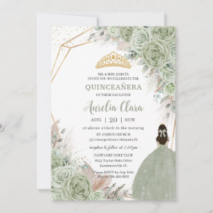 Boho Quinceañera Sage Groen Bloemen Pampas Grass Kaart