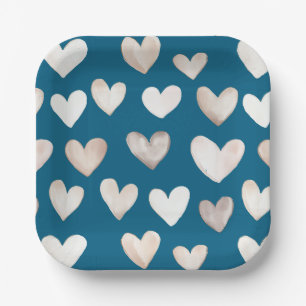 Boho Quirky Cream Beige Hearts Patroon Turquoise Papieren Bordje