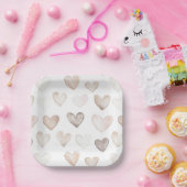 Boho Quirky Cream Beige Hearts Pattern Papieren Bordje (Feest)