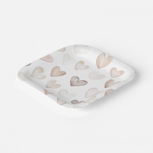 Boho Quirky Cream Beige Hearts Pattern Papieren Bordje (Gebogen)