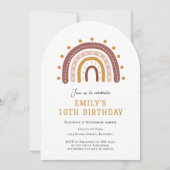 Boho Rainbow 10th birthday invitation (Devant)