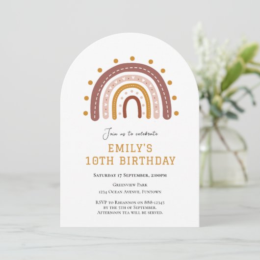 Boho Rainbow 10th birthday invitation (Debout devant)